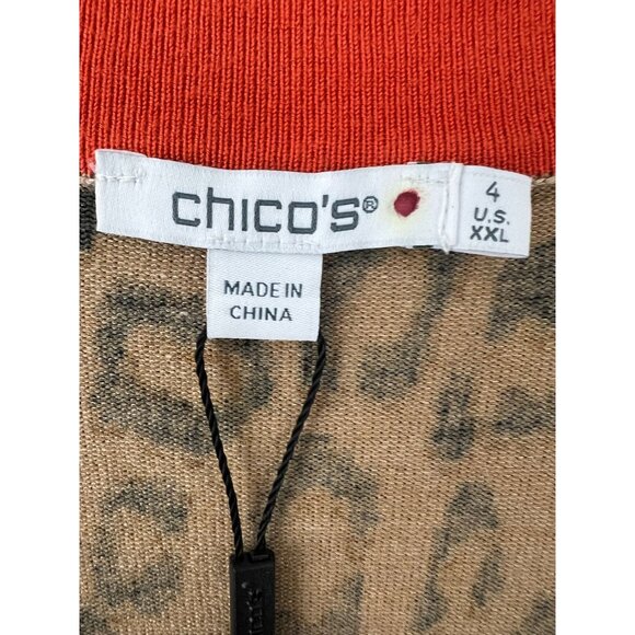 Chico's Cardigan Sweater Size 4 US XXL Flare Sleeve Leopard Print V-neck NWT - Picture 6 of 6